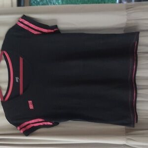 Soffe Women's Gym Class Cap Sleeve tee Shirt Black & Pink Stripe Sz L